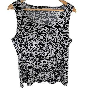 Chico’s EasyWear Tank Top Size 2 Black White Abstract Print Sleeveless Stretch